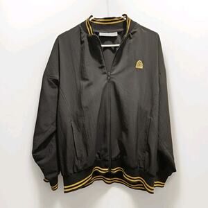 The La Costa Spa Windbreaker Womens L / XL Black Gold Metallic Vtg USA Jacket LN